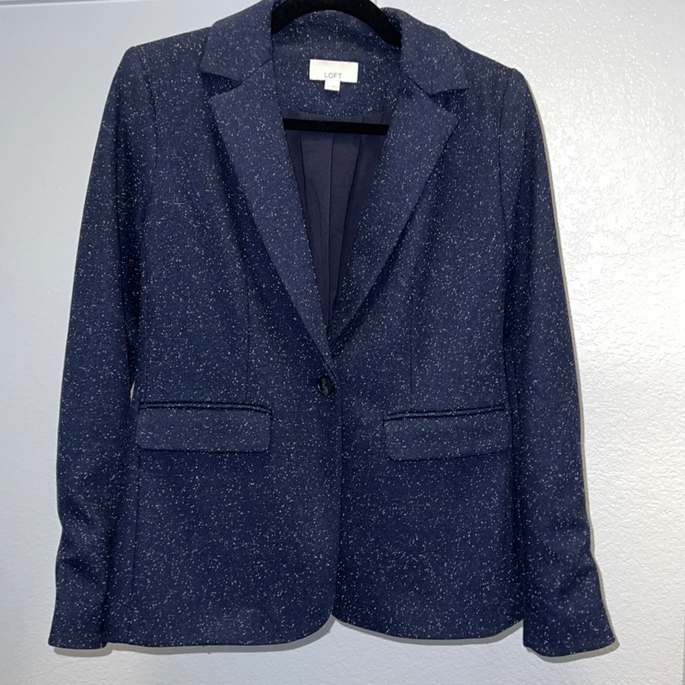 LOFT Navy Speckled Modern Knit Blazer 0